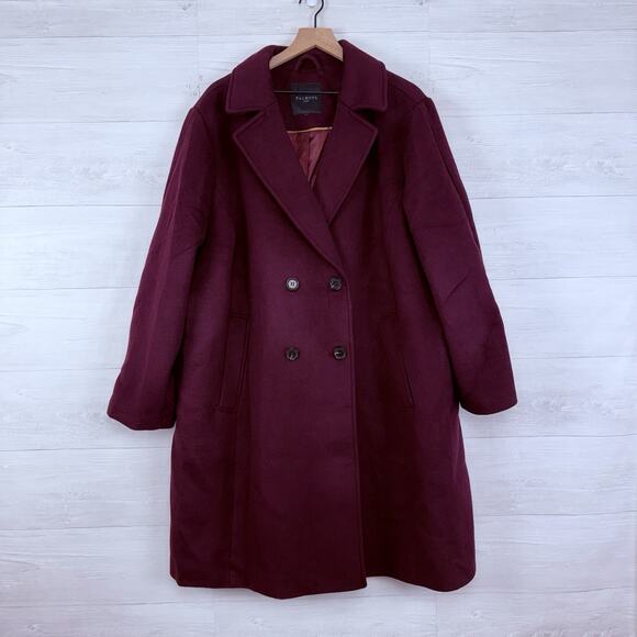 Talbots Double Breasted Wool Blend Pea Coat Plus Size 3XL Burgundy Wine Academia - Picture 2 of 16
